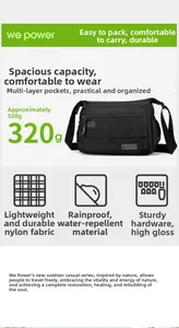 Borsa a tracolla in nylon nero impermeabile da 320g con scomparti multistrato
