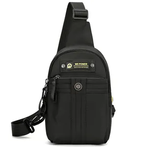 Black multifunctional men's crossbody chest bag with adjustable strap and front zippers