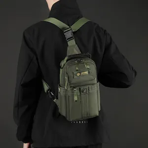 Outdoor military green nylon tactical chest bag with multi-functional zipper pockets