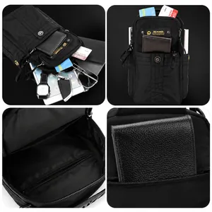 Black tactical crossbody bag with multiple pockets showing large storage capacity