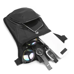 Riñonera táctica negra impermeable para pierna con espacio para móvil y gafas de sol