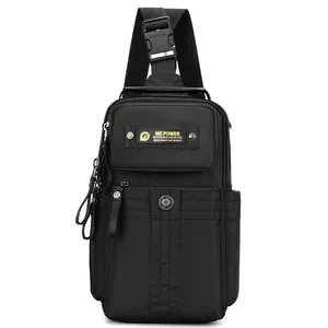WEPOWER black nylon multifunctional outdoor sling bag with adjustable strap and gold logo