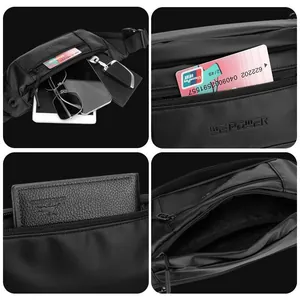 Waterdichte zwarte multifunctionele crossbodytas met meerlaagse ritsvakken voor reizen