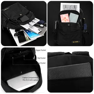 Zaino per laptop nero impermeabile con scomparti multipli e porta PC da 15,6 pollici