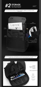 Detail view of water-resistant business backpack with padded 14-inch laptop and iPad slots