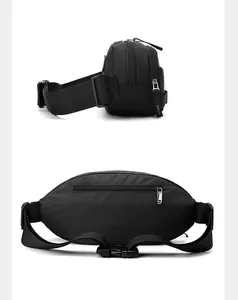 Détail du sac banane en nylon noir avec sangle réglable et poche arrière zippée sécurisée