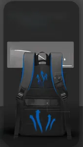 Detail of breathable honeycomb mesh back panel and luggage strap on business backpack