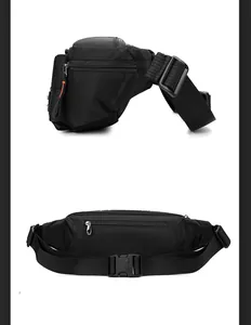 Detail view of the durable nylon fabric and secure plastic buckle on the black fanny pack