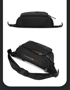 Detail of black waterproof waist bag with orange stitching and Wepower logo