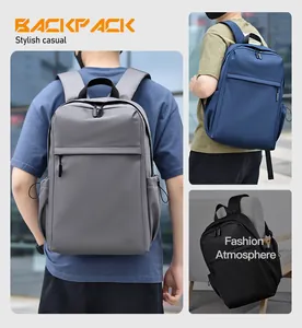 Three colors of professional backpacks showing gray, blue, and black minimalist designs