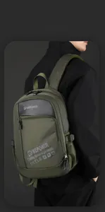 Side view of an olive green travel backpack with multi-pocket smart storage space