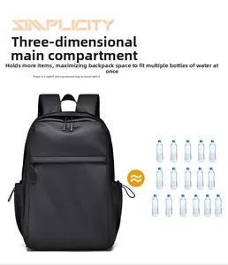 Detail of black backpack main compartment with large capacity equivalent to 15 bottles