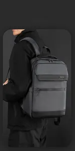 Detail of dark grey business backpack with waterproof fabric and ergonomic straps
