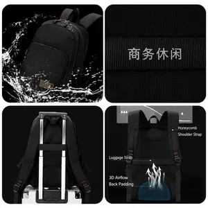 Men's ergonomic travel backpack with waterproof fabric and suitcase luggage strap