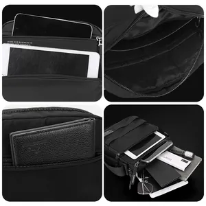 Borsa a tracolla impermeabile nera da uomo con scomparti multipli per tablet e accessori
