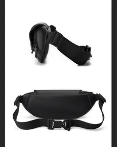 Détail de la sacoche de vélo noire en tissu mat avec boucle magnétique réglable