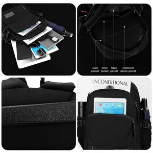 Black multifunctional business backpack with large capacity and waterproof fabric