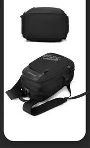 Detail view of the black waterproof nylon backpack featuring breathable mesh straps