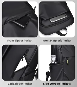Vue détaillée du sac à dos étanche pour ordinateur avec ses poches de rangement