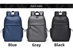 Business casual backpacks in blue, gray, and black colors with waterproof nylon texture