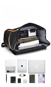 Détail du sac à dos d'affaires avec doublure rayée et compartiment pour ordinateur