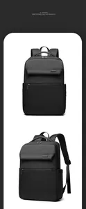 Detail of waterproof business backpack showing smart storage space and front flap pocket