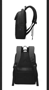 Business laptop backpack with breathable mesh back panel and luggage strap detail
