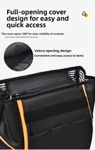 Détail d'un sac à dos à ouverture 180 degrés avec velcro et doublure rayée