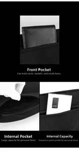 Macro view of compact crossbody bag showing front pocket and interior storage capacity