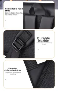 Détails des bretelles renforcées et boucles réglables sur un sac à dos de transport noir