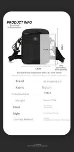 Detailed size specifications of the black nylon functional shoulder bag 17x13x7cm