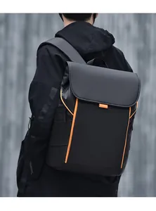 Sac à dos d'affaires noir pour hommes avec surpiqûres orange contrastées élégantes