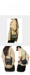 Multiple carrying styles for the compact flap nylon crossbody bag in olive and navy
