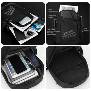 Black large capacity waterproof backpack with multiple compartments for outdoor travel