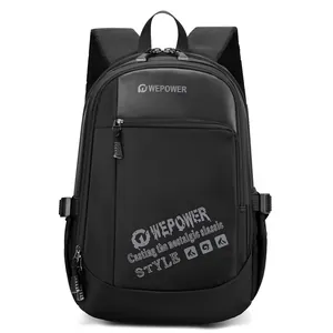 Front view of a black large capacity casual backpack with durable fabric and straps
