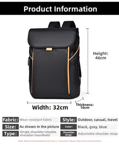 Schéma technique détaillé montrant la hauteur de 46cm et largeur de 32cm du sac à dos noir
