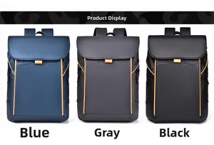 Sacs à dos d'affaires imperméables en bleu, gris et noir avec bords contrastés orange