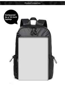 Business backpack size comparison showing a 14-inch laptop fitting inside the bag