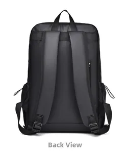 Vue arrière du sac à dos d'affaires noir montrant les bretelles et poches latérales