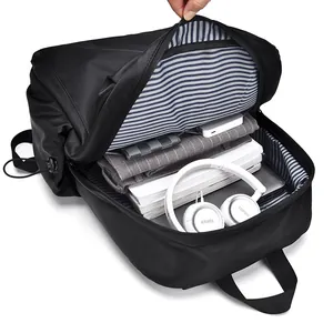 Black business casual backpack with large capacity and multi-compartment interior storage