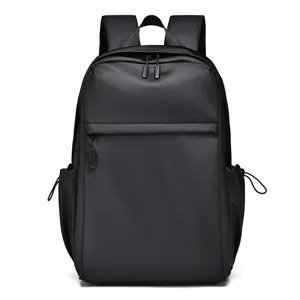 Minimalist black waterproof business backpack with large capacity and matte nylon finish