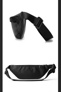 Dettaglio posteriore del marsupio sportivo nero con tasca antifurto e fibbia in plastica