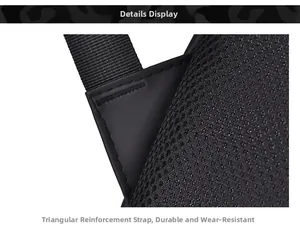 Détail du renfort triangulaire en cuir et maille respirante sur le sac à dos