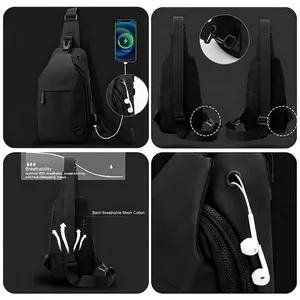 Wasserdichte Herren-Brusttasche mit USB-Anschluss und atmungsaktivem Netzrücken