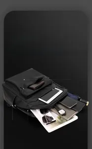 Detailed top view of a black backpack showing spacious compartments for gadgets and essentials