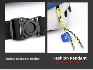 Detail of color-block cycling waist bag with secure plastic buckle and fashion pendant