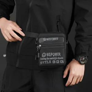 Schwarze wasserdichte Nylon-Umhängetasche für Herren mit mehreren Reißverschlussfächern