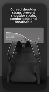 Detail of breathable S-shaped shoulder straps and luggage strap on black business backpack