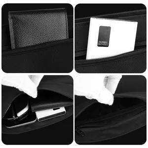 Multi-compartment black crossbody bag with layered storage for phone and wallet