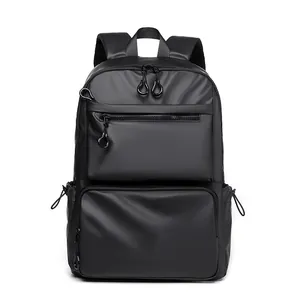 Waterproof black business travel backpack for men featuring large capacity and ring zippers